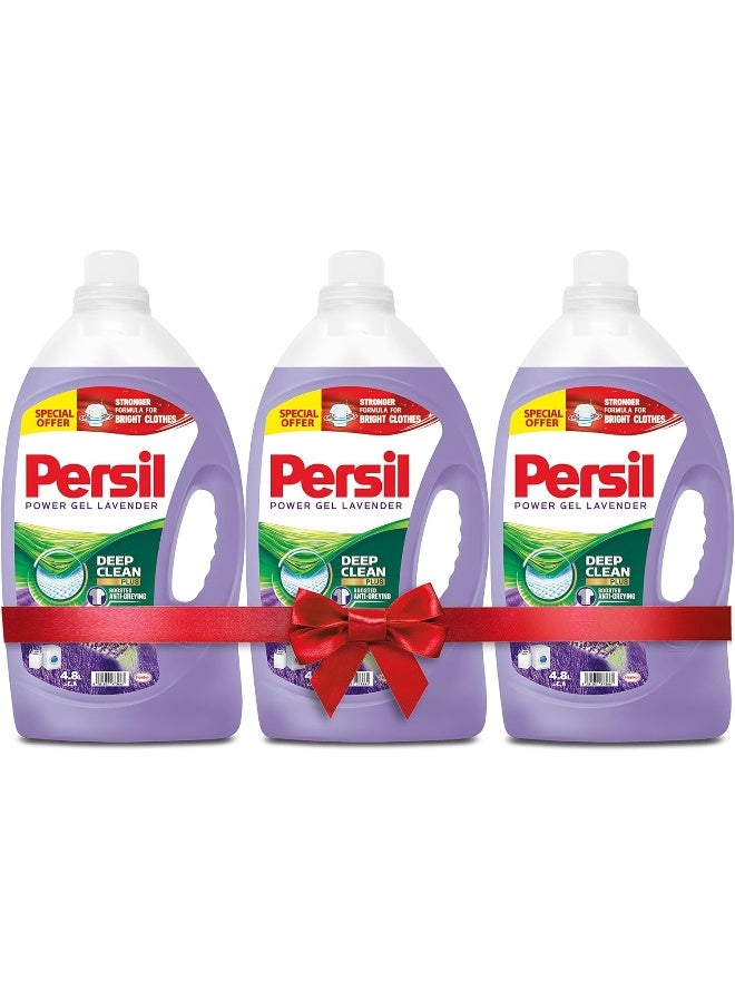 Persil Power Gel Liquid Laundry Detergent, With Deep Clean Technology, Lavender, Pack of Three, 3 x 4.8L - Image 1